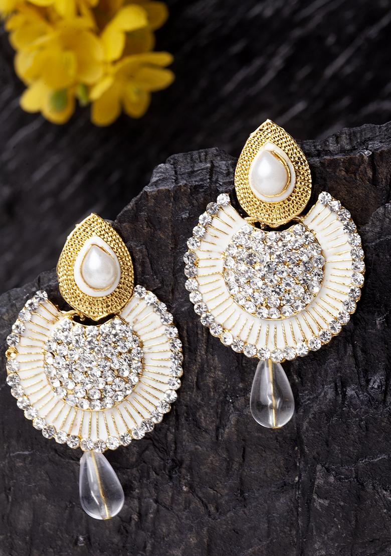 White Cubic Zirconia Chandbali Earrings