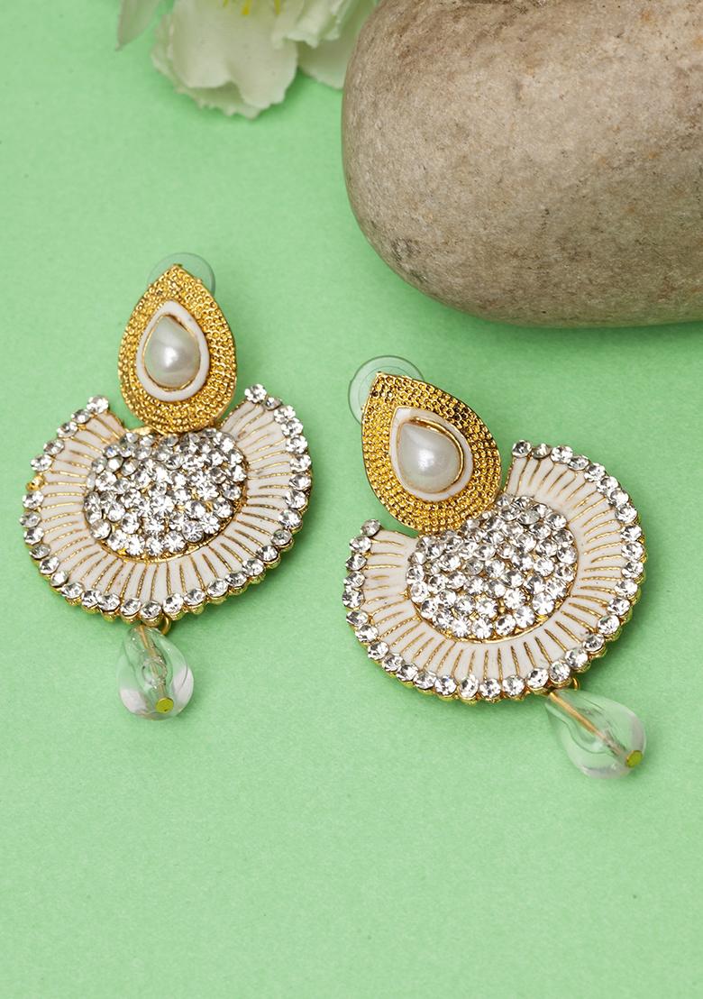 White Cubic Zirconia Chandbali Earrings