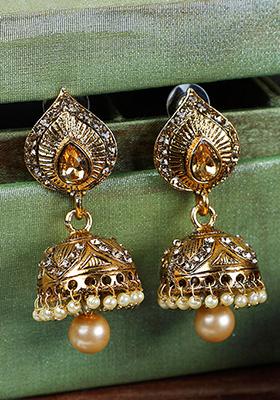 Gold Plated Artificial Stone Bead Jhumka Earrings