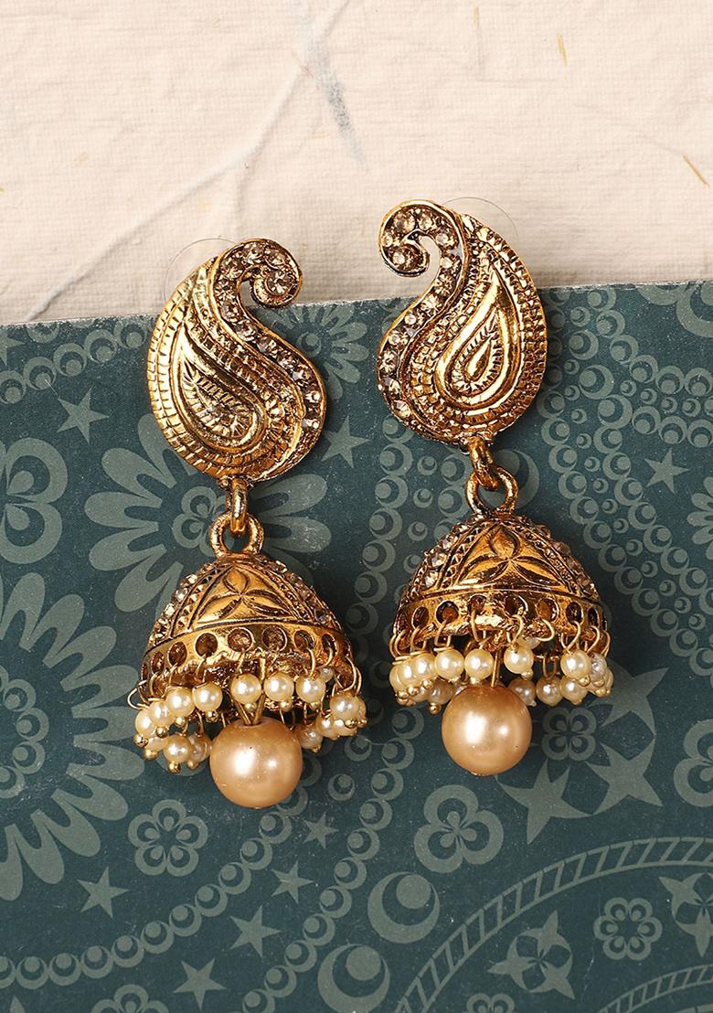 Gold Plated Artificial Stone Bead Jhumka Earrings