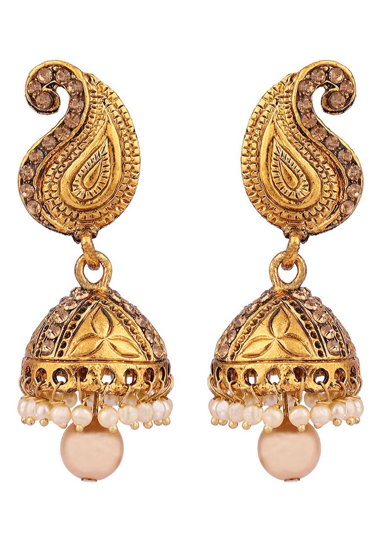 Gold Plated Artificial Stone Bead Jhumka Earrings