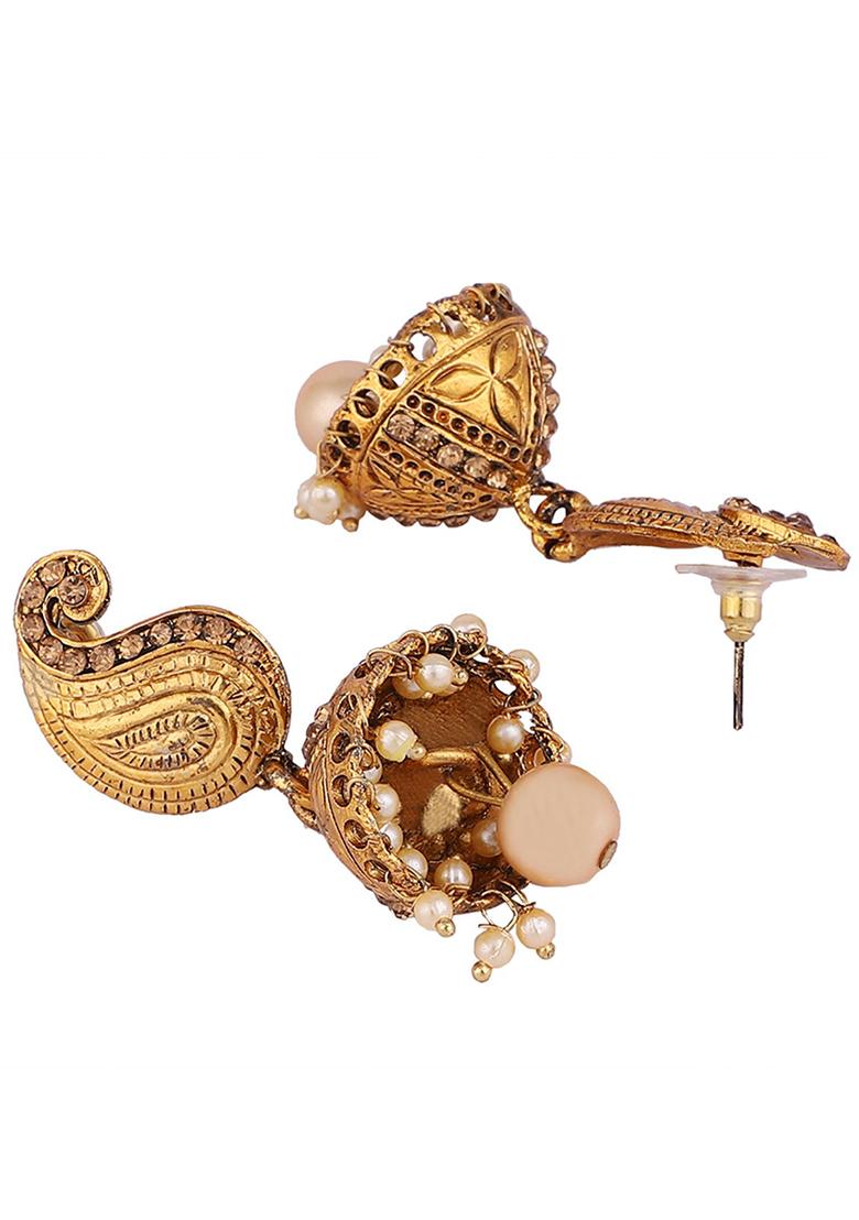 Gold Plated Artificial Stone Bead Jhumka Earrings