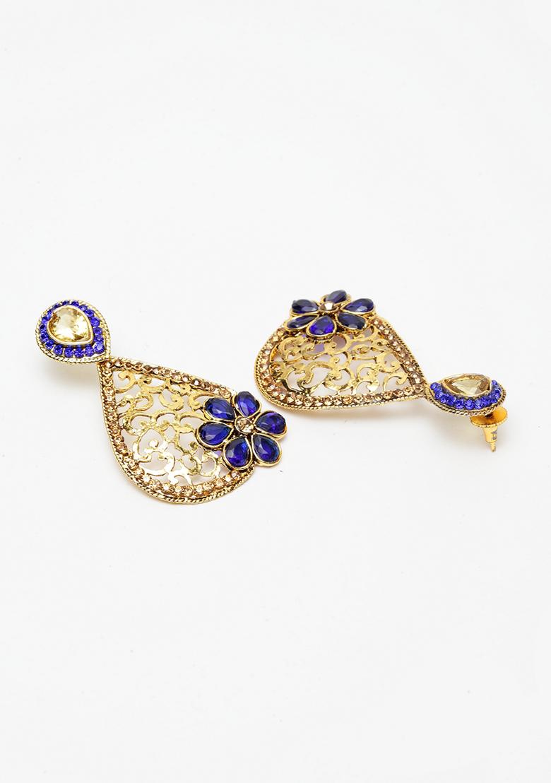 Blue Cubic Zirconia Drop Earrings - Indya