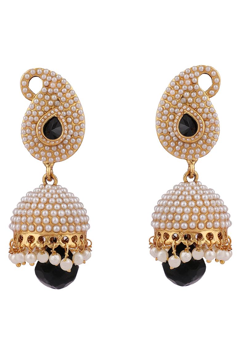 Black Pearl Jhumka Earrings - Indya