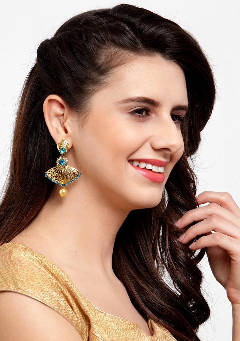 Green Cubic Zirconia Drop Earrings - Indya