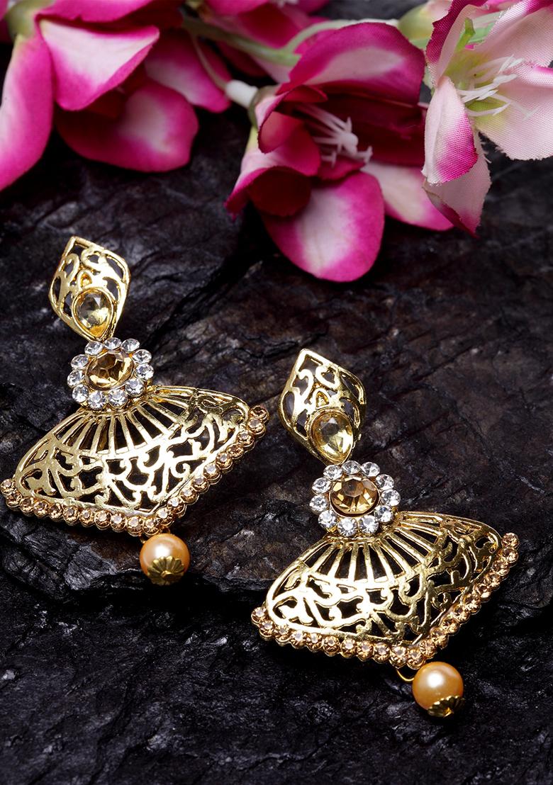 Gold Plated Cubic Zirconia Drop Earrings - Indya