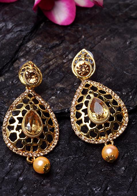 Gold Plated Cubic Zirconia Drop Earrings