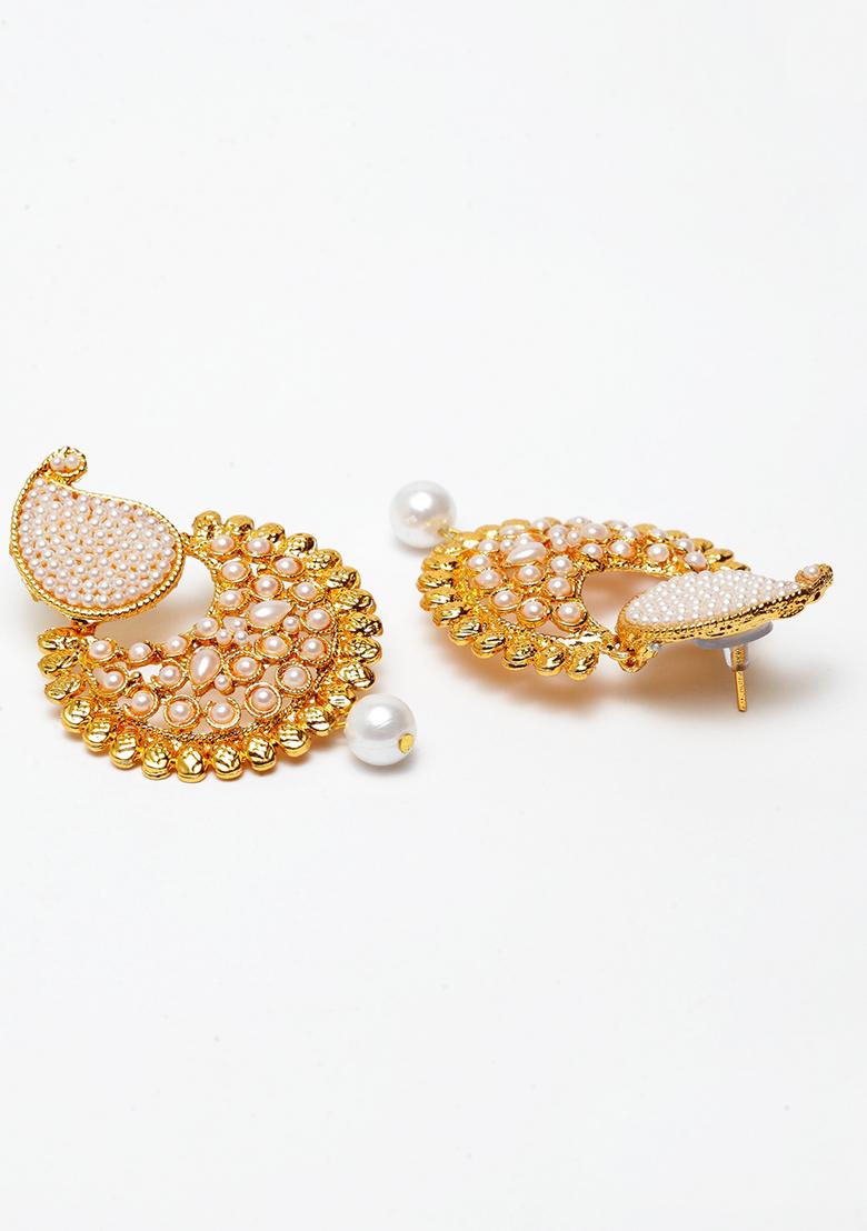 Gold Plated Pearl Chandbali Earrings - Indya