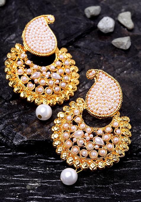 Gold Plated Pearl Chandbali Earrings