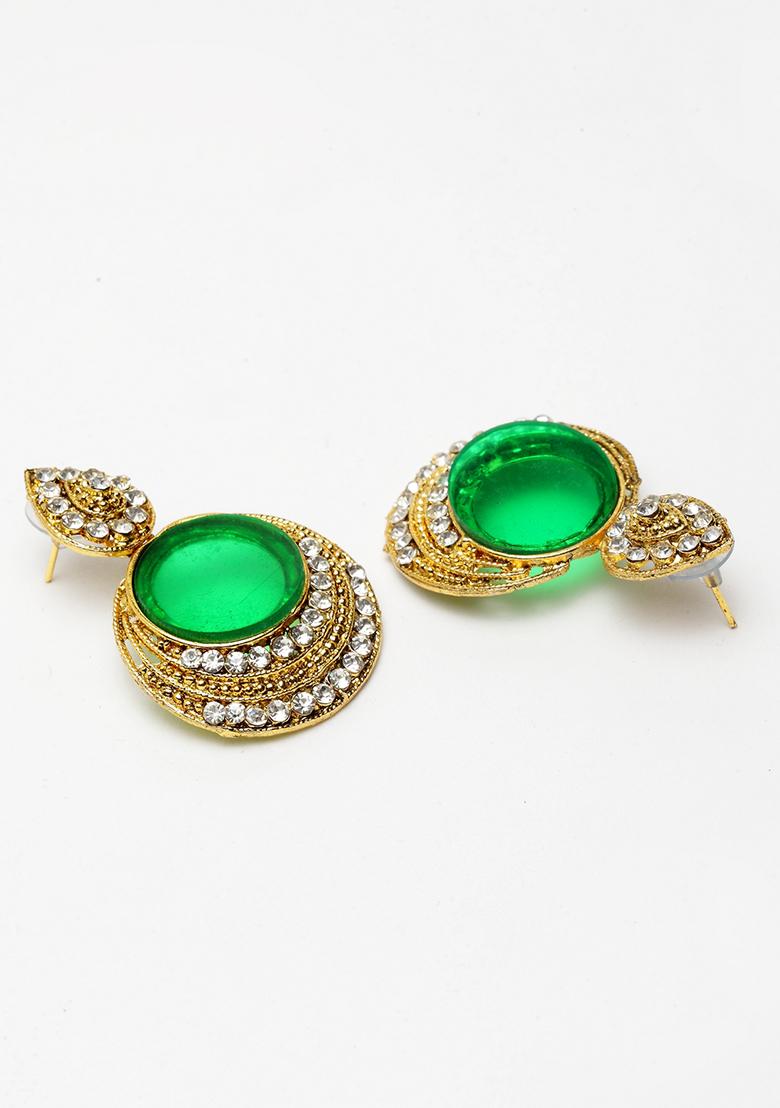 Green Cubic Zirconia Drop Earrings - Indya
