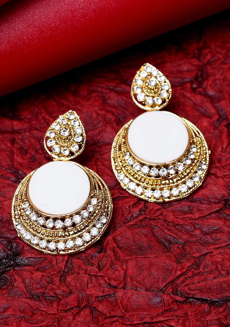White Cubic Zirconia Drop Earrings - Indya