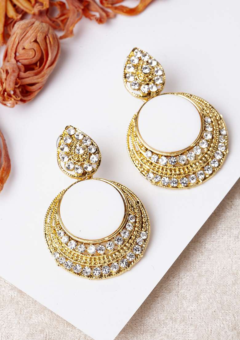 White Cubic Zirconia Drop Earrings - Indya