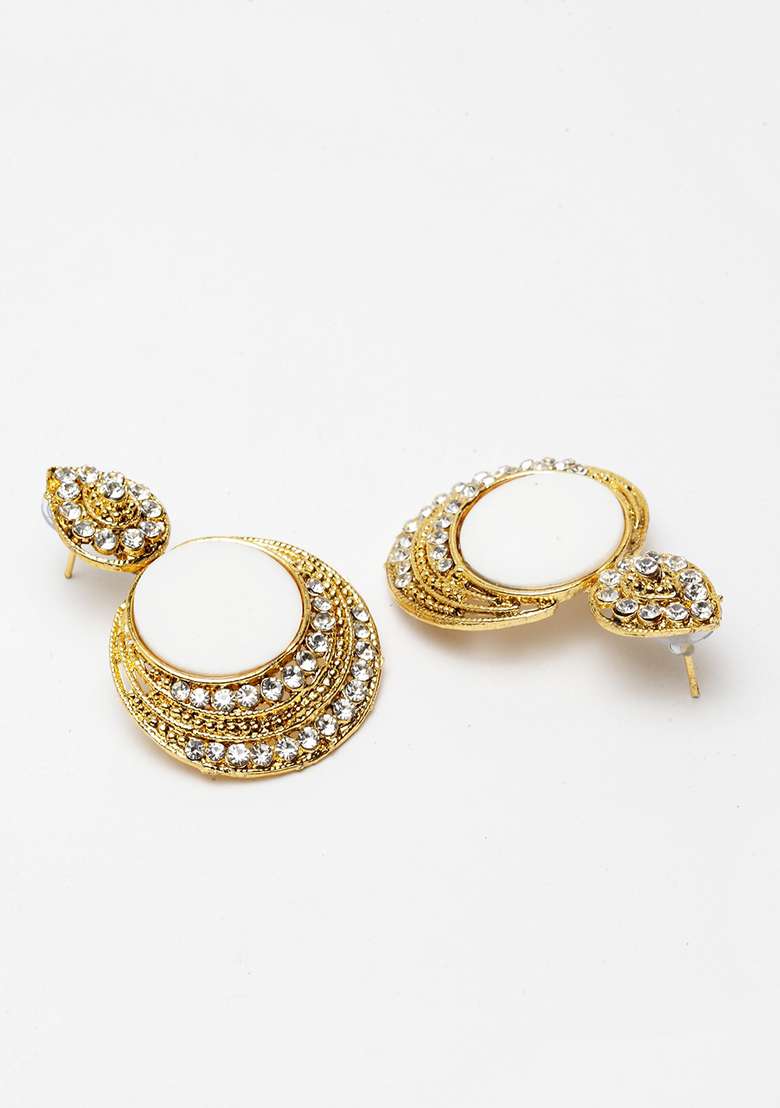 White Cubic Zirconia Drop Earrings - Indya