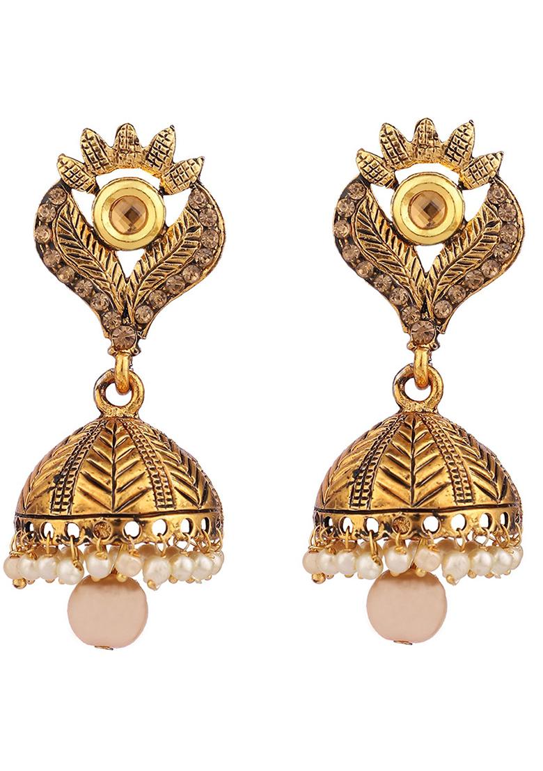 Gold Plated Artificial Stone Bead Jhumka Earrings