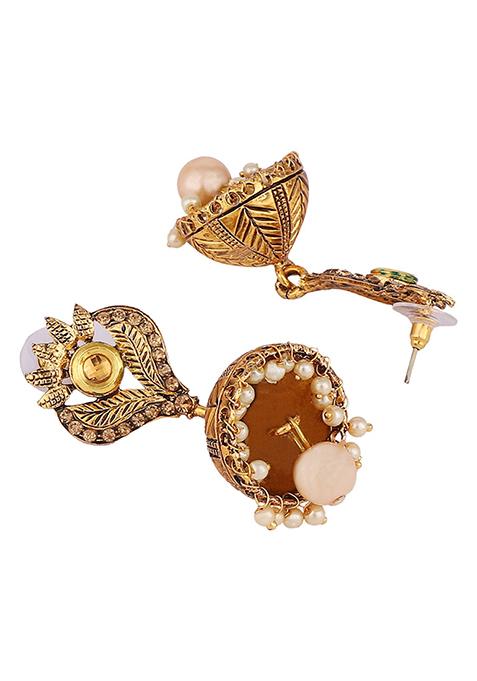 Gold Plated Artificial Stone Bead Jhumka Earrings