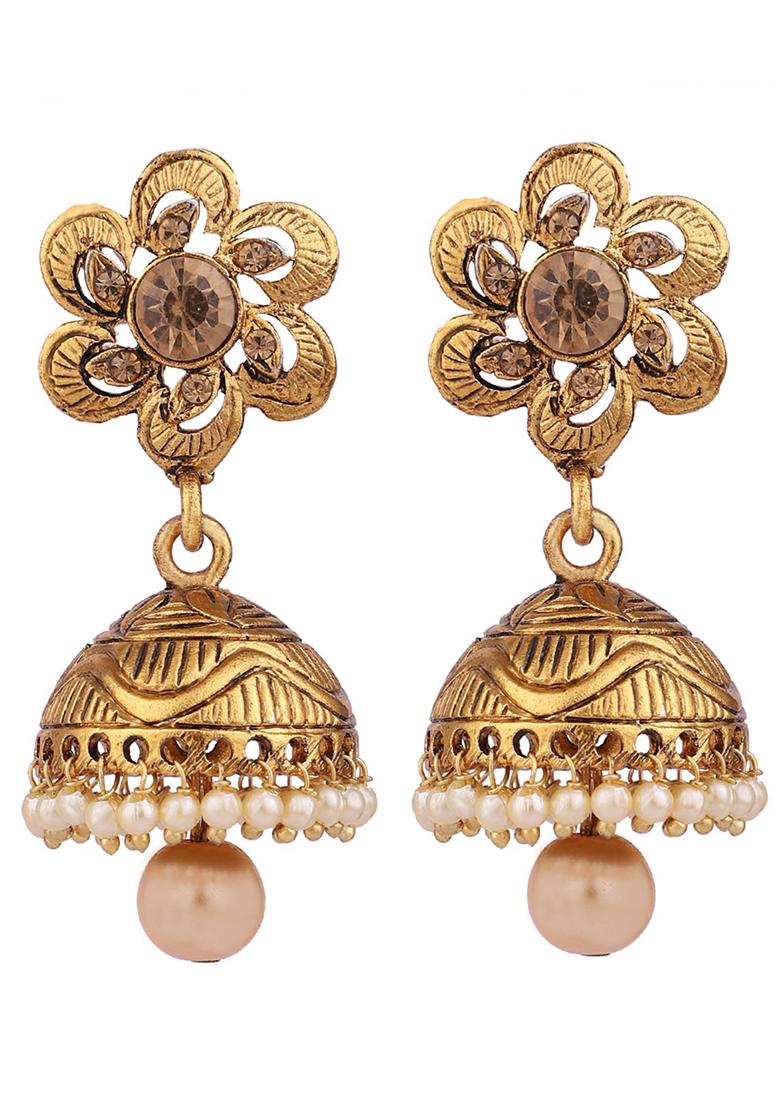 Gold Plated Artificial Stone Bead Jhumka Earrings