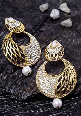 Gold Plated Cubic Zirconia Chandbali Earrings
