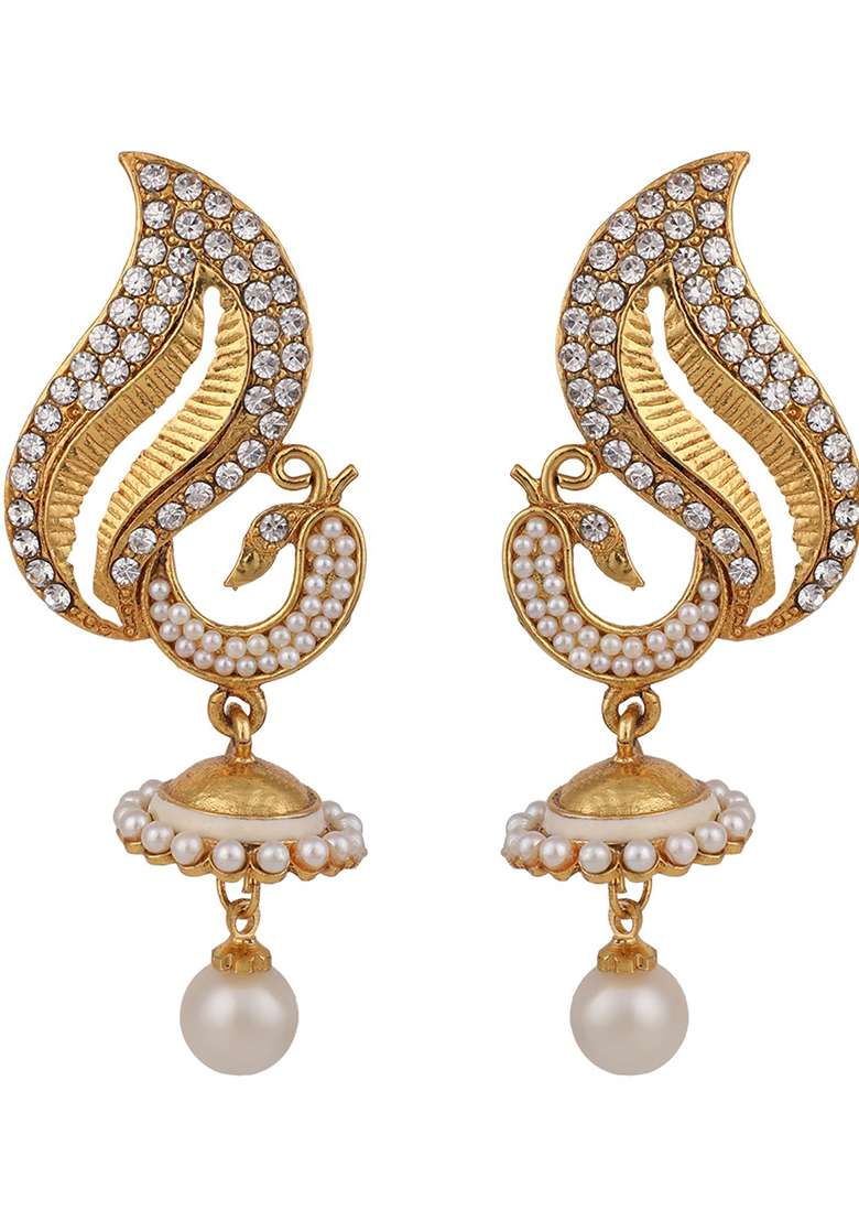 Gold Plated Cubic Zirconia Jhumka Earrings - Indya