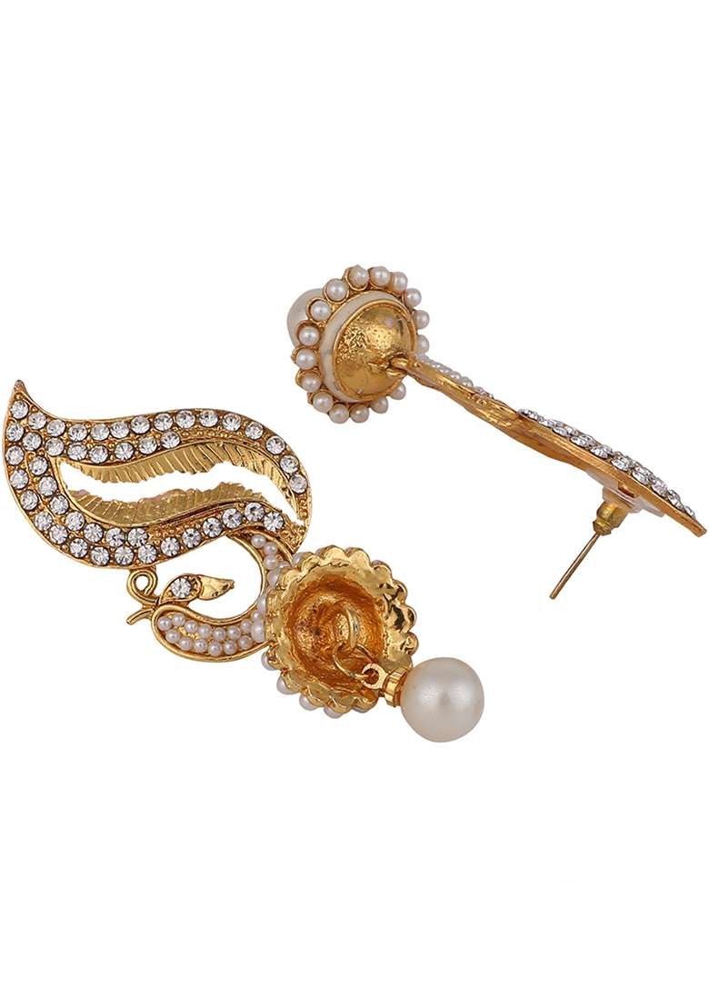 Gold Plated Cubic Zirconia Jhumka Earrings - Indya