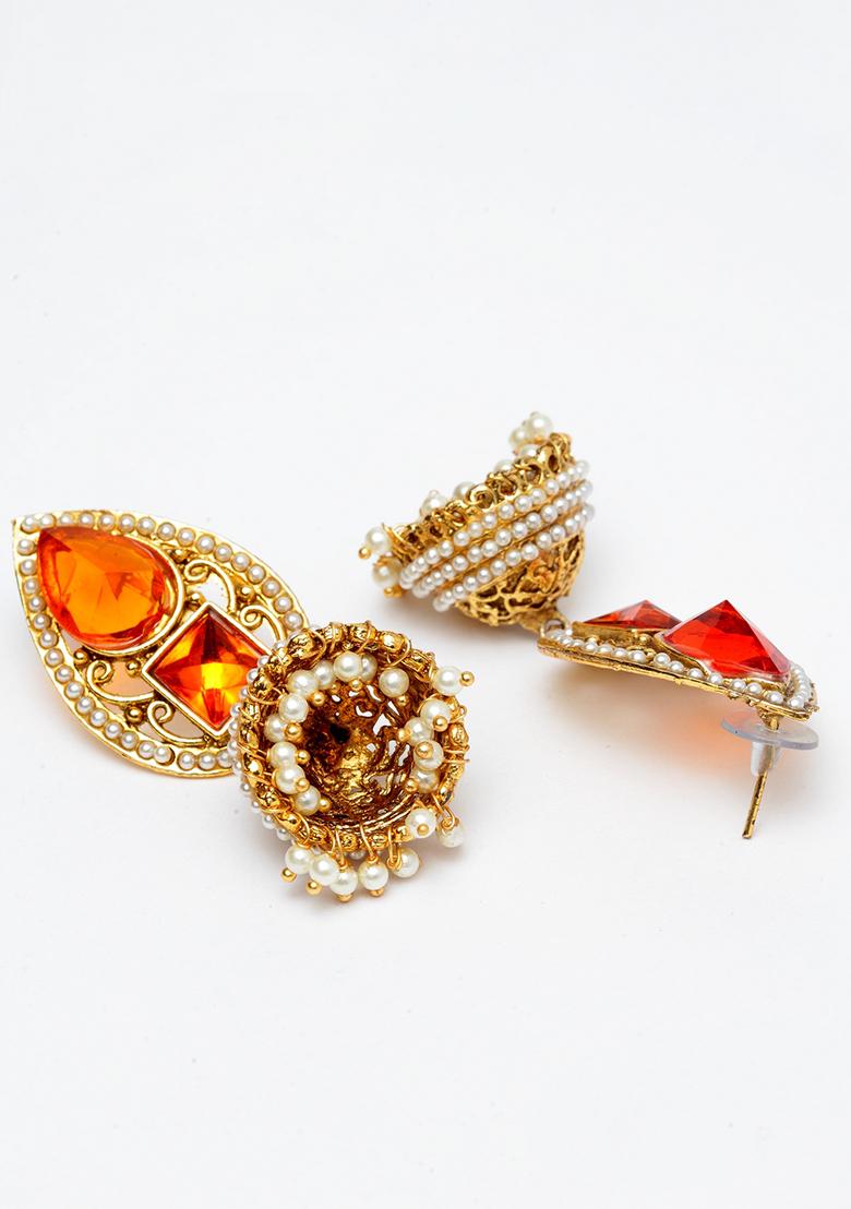 Gold Plated Artificial Stone Bead Jhumka Earrings