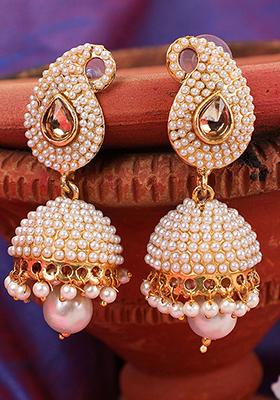 Gold Plated Pearl Jhumka Earrings