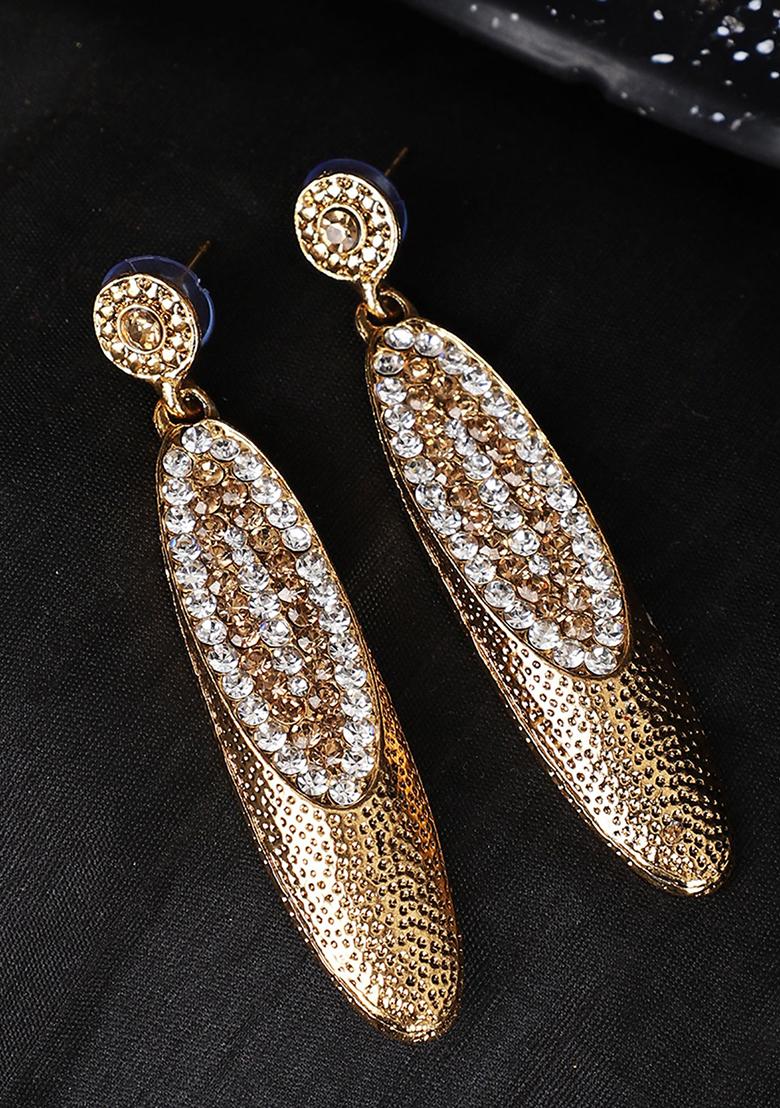 Gold Plated Artificial Stone Drop Earrings - Indya