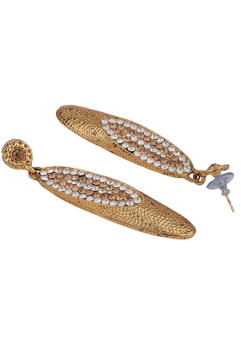Gold Plated Artificial Stone Drop Earrings - Indya