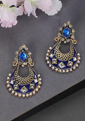 Blue Cubic Zirconia Chandbali Earrings