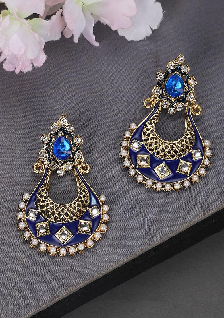 Blue Cubic Zirconia Chandbali Earrings - Indya