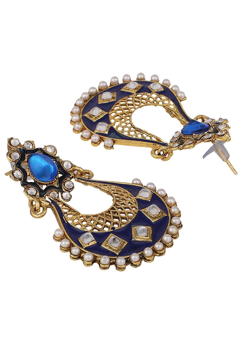 Blue Cubic Zirconia Chandbali Earrings - Indya