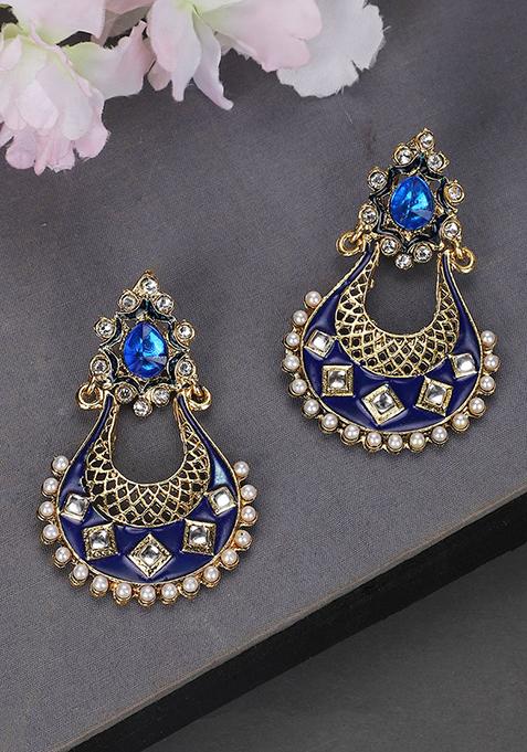 Blue Cubic Zirconia Chandbali Earrings