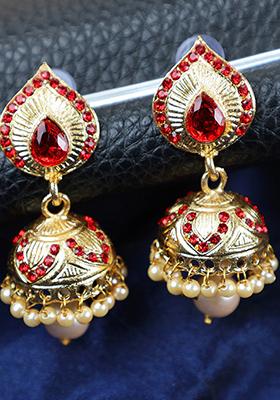 Red Cubic Zirconia Jhumka Earrings