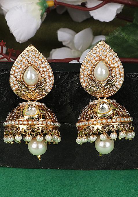Gold Plated Pearl Jhumka Earrings