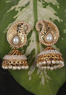 Gold Plated Pearl Jhumka Earrings
