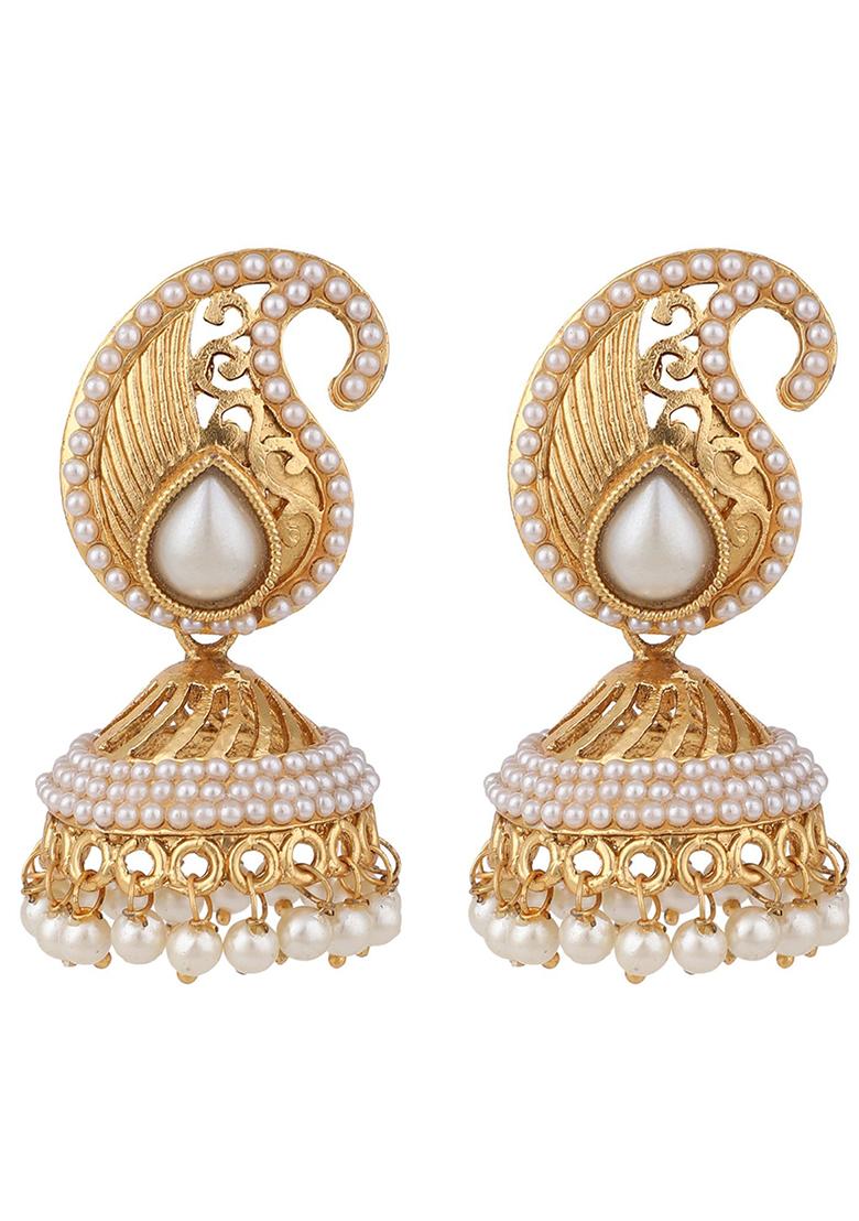Gold Plated Pearl Jhumka Earrings