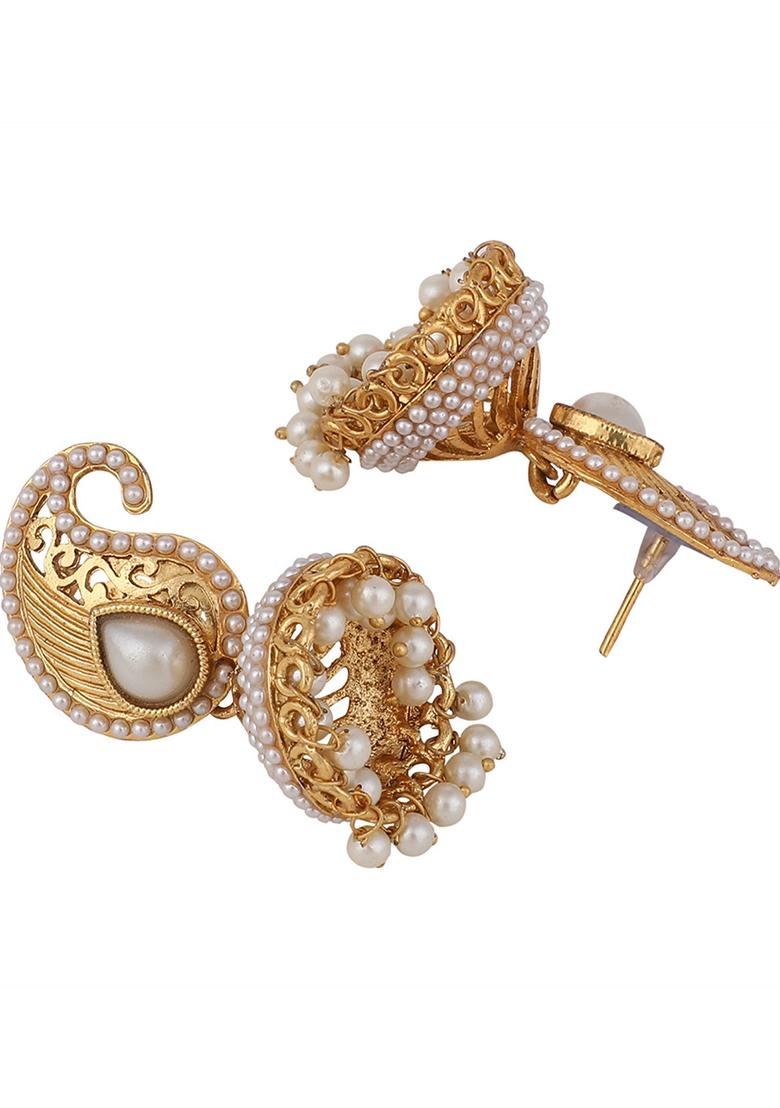 Gold Plated Pearl Jhumka Earrings