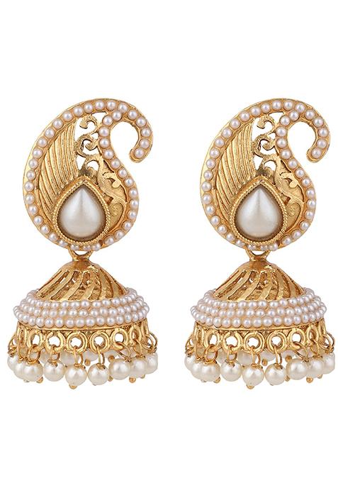 Gold Plated Pearl Jhumka Earrings