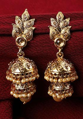 Gold Plated Artificial Stone Bead Jhumka Earrings