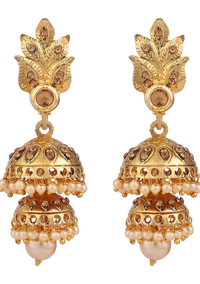 Gold Plated Artificial Stone Bead Jhumka Earrings