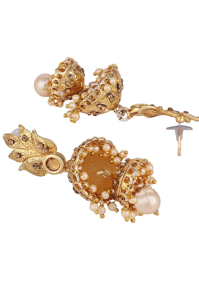 Gold Plated Artificial Stone Bead Jhumka Earrings