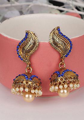 Blue Artificial Stone Bead Jhumka Earrings