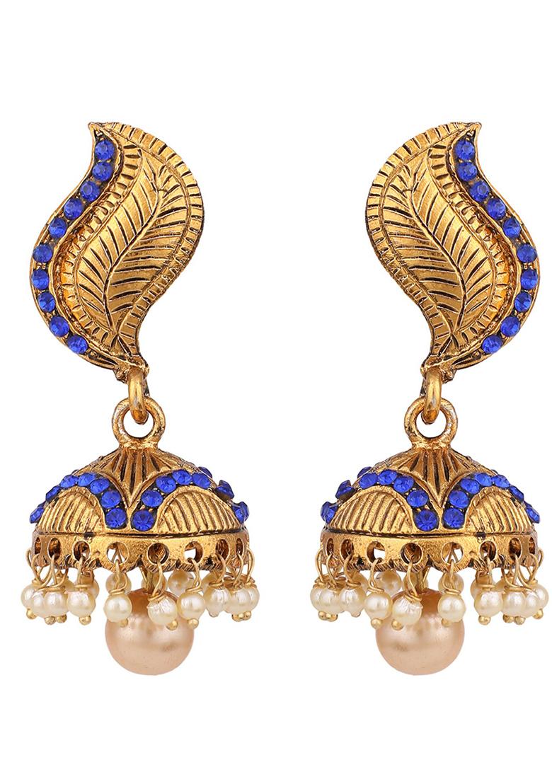 Blue Artificial Stone Bead Jhumka Earrings