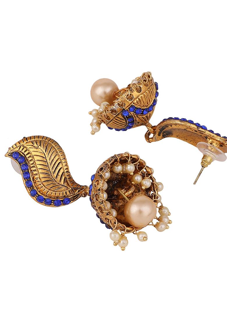 Blue Artificial Stone Bead Jhumka Earrings