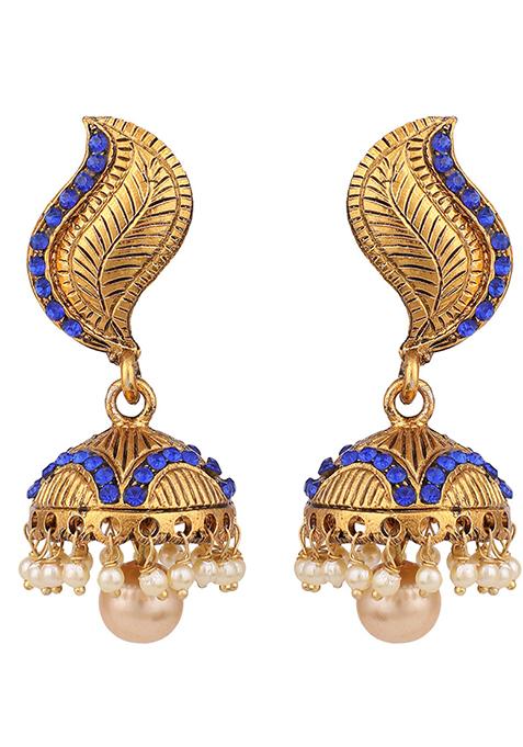 Blue Artificial Stone Bead Jhumka Earrings
