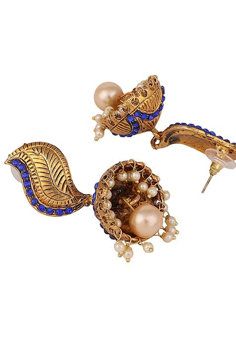 Blue Artificial Stone Bead Jhumka Earrings