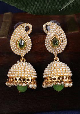 Green Pearl Jhumka Earrings