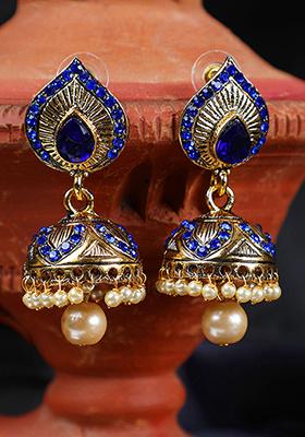 Blue Artificial Stone Bead Jhumka Earrings
