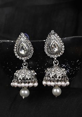 Silver Plated Cubic Zirconia Jhumka Earrings