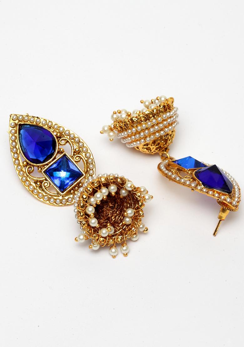 Blue Artificial Stone Bead Jhumka Earrings