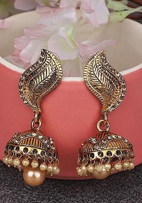 Gold Plated Cubic Zirconia Jhumka Earrings